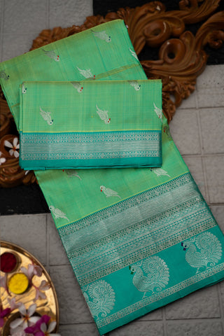 Uppada Silk Motifs Parrot Green Saree