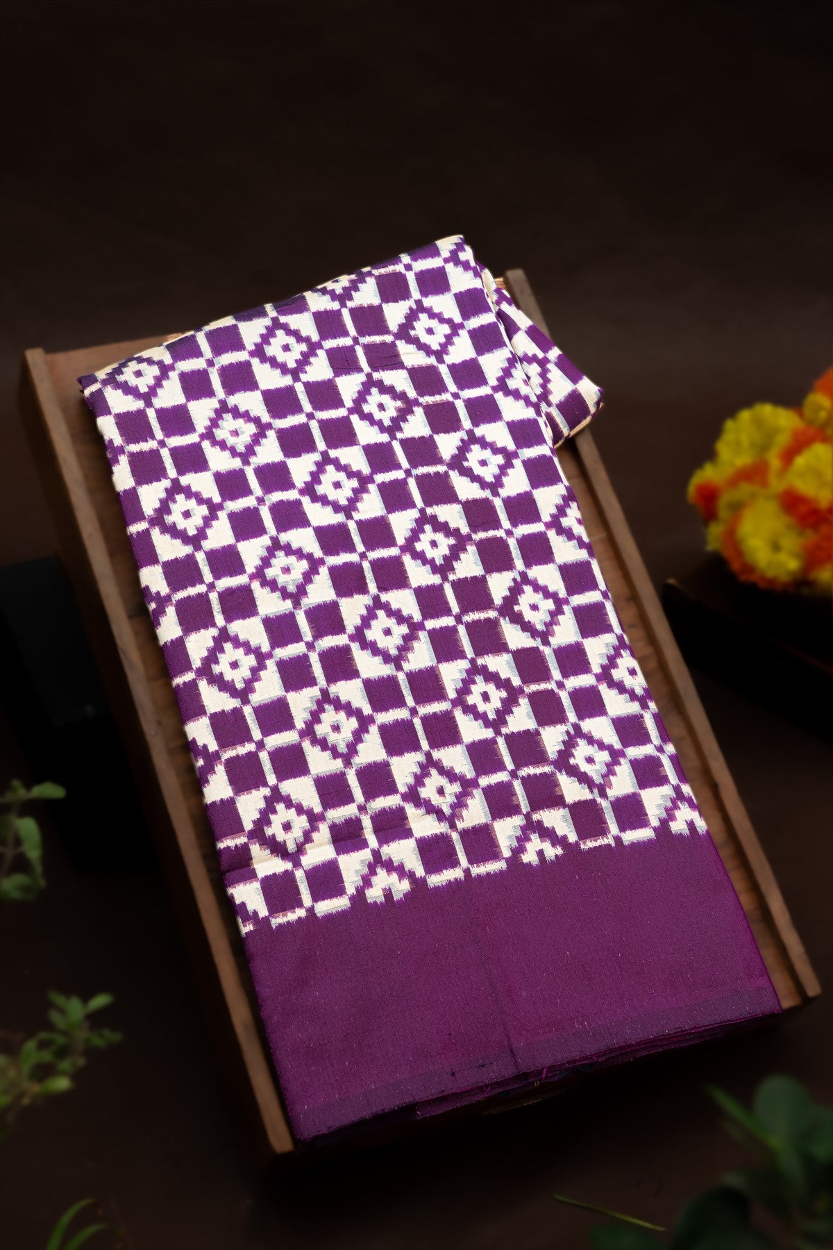 Ikat Silk Purple Saree