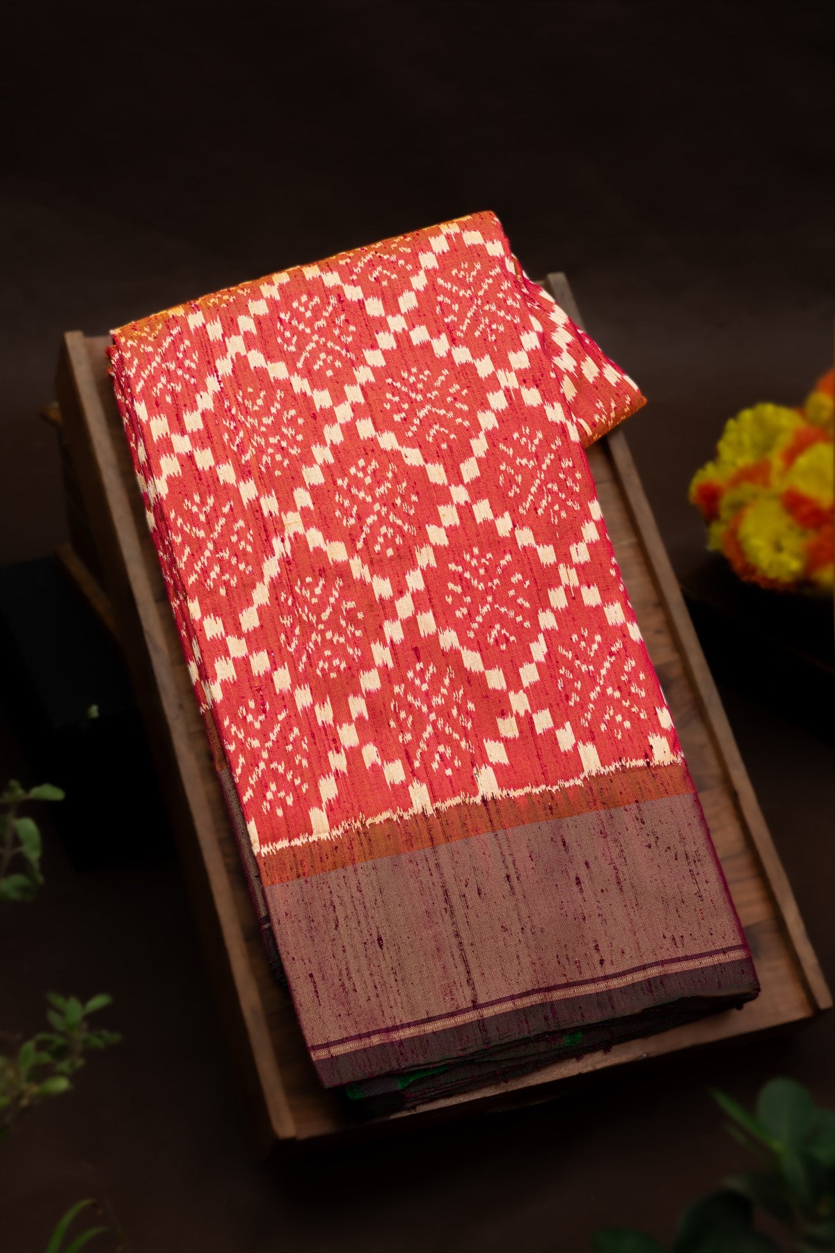 Ikat Silk Brick Red Saree