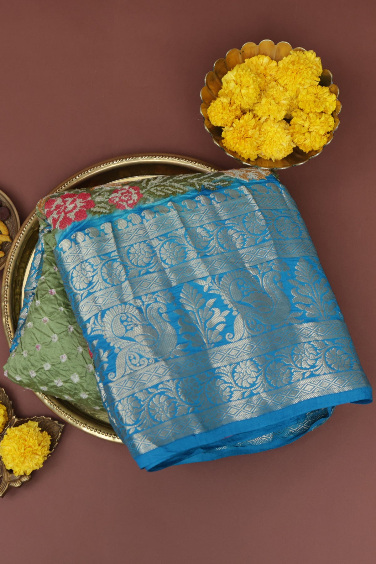 Bandhani Silk Mehendi Green Saree