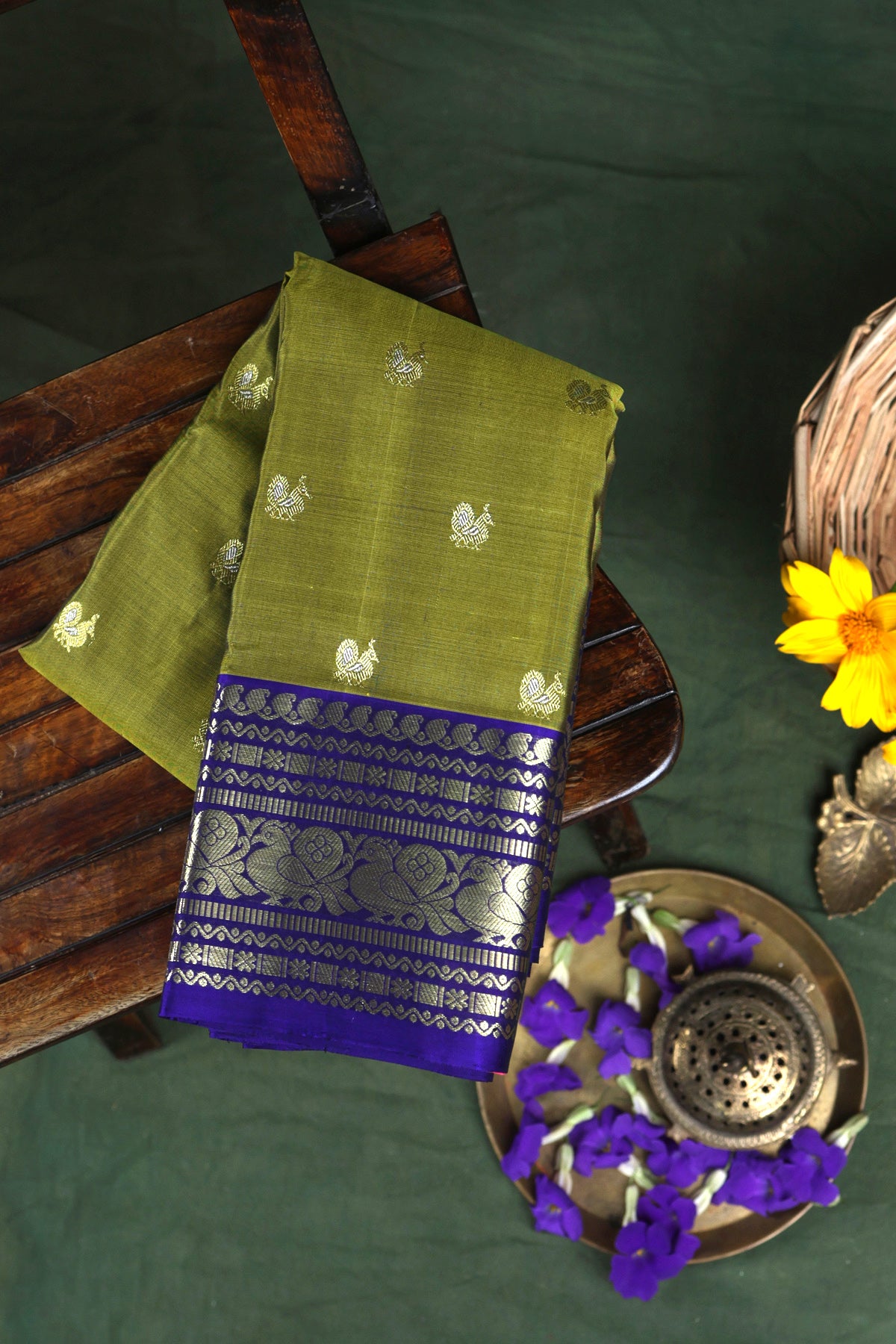 Venkatagiri Silk Mehendi Green Saree