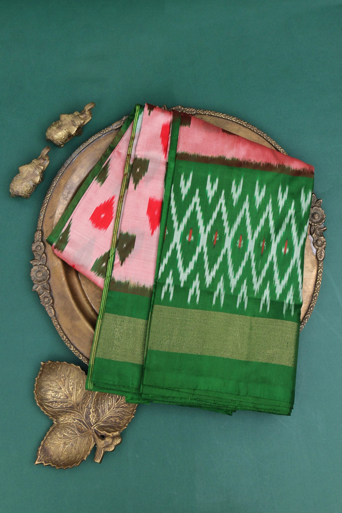 Ikat Silk Peach Saree