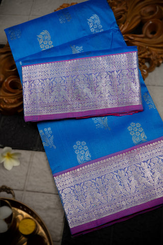 Uppada Silk Floral Motifs Royal Blue Saree