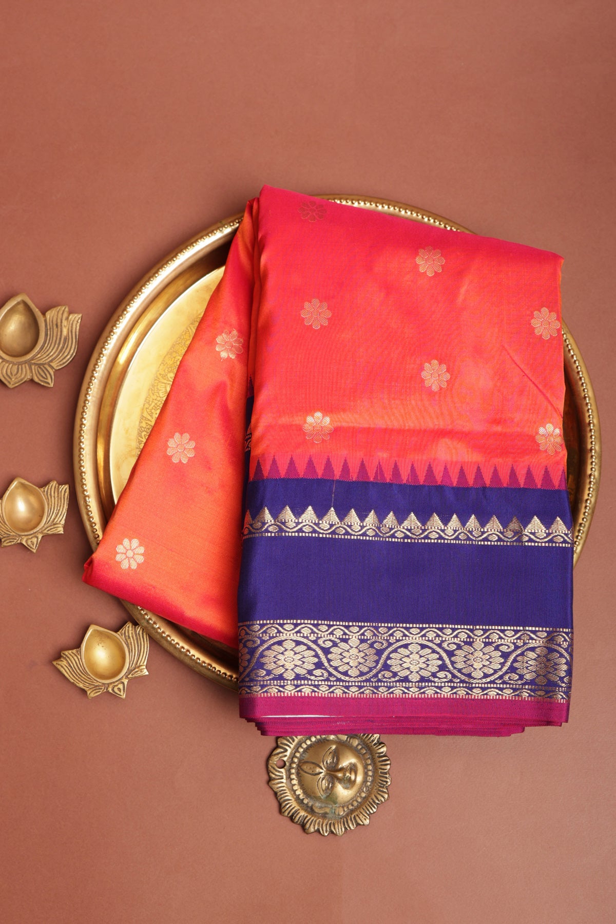 Narayanpet Silk Peach Orange Saree