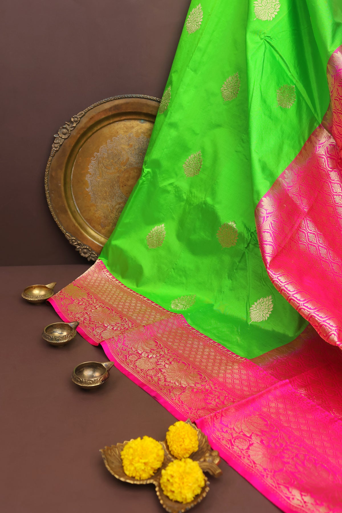 Banarasi Silk Parrot Green Saree