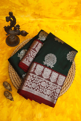 Venkatagiri Silk Bottle Green Saree