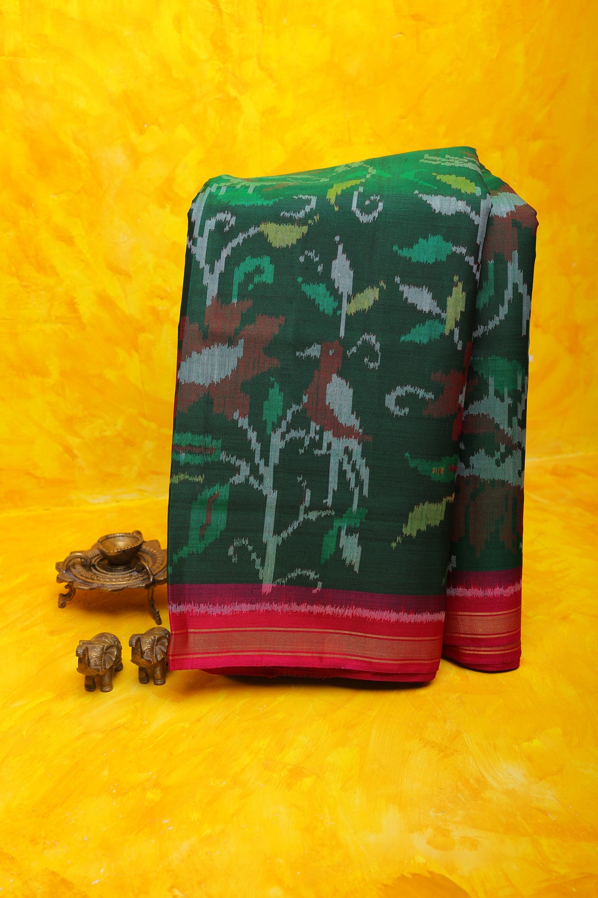 Patola Silk Bottle Green Saree