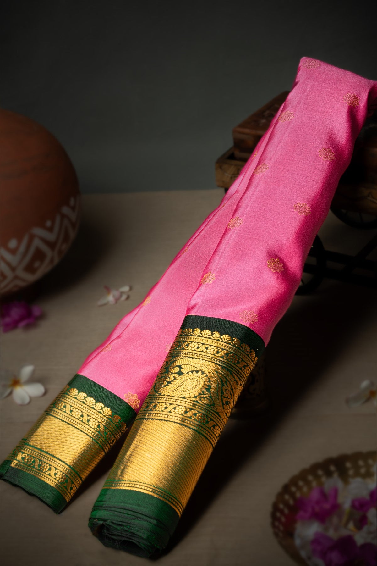 Gadwal Silk Buttis Blush Pink Saree