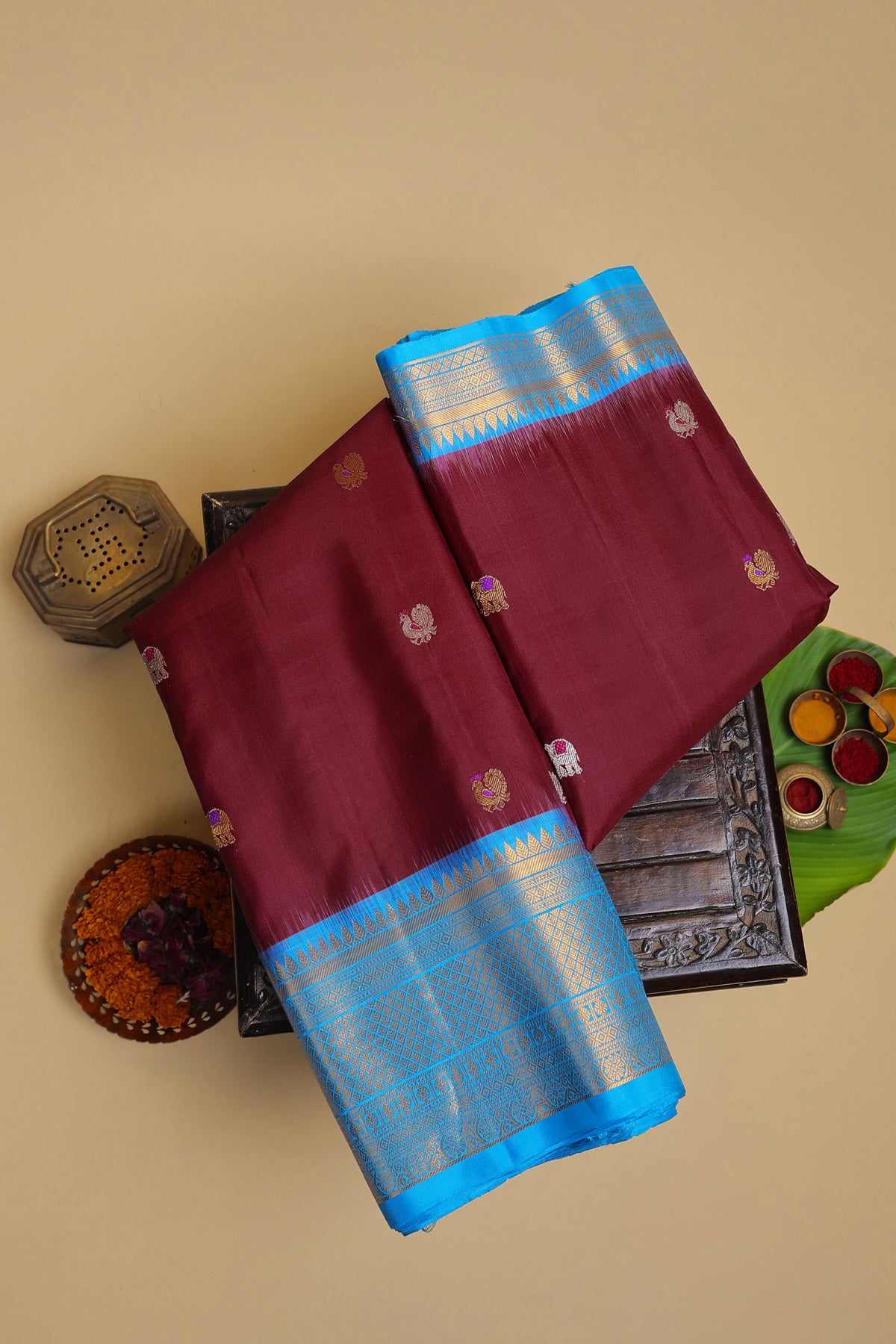 Gadwal Silk Wine Saree