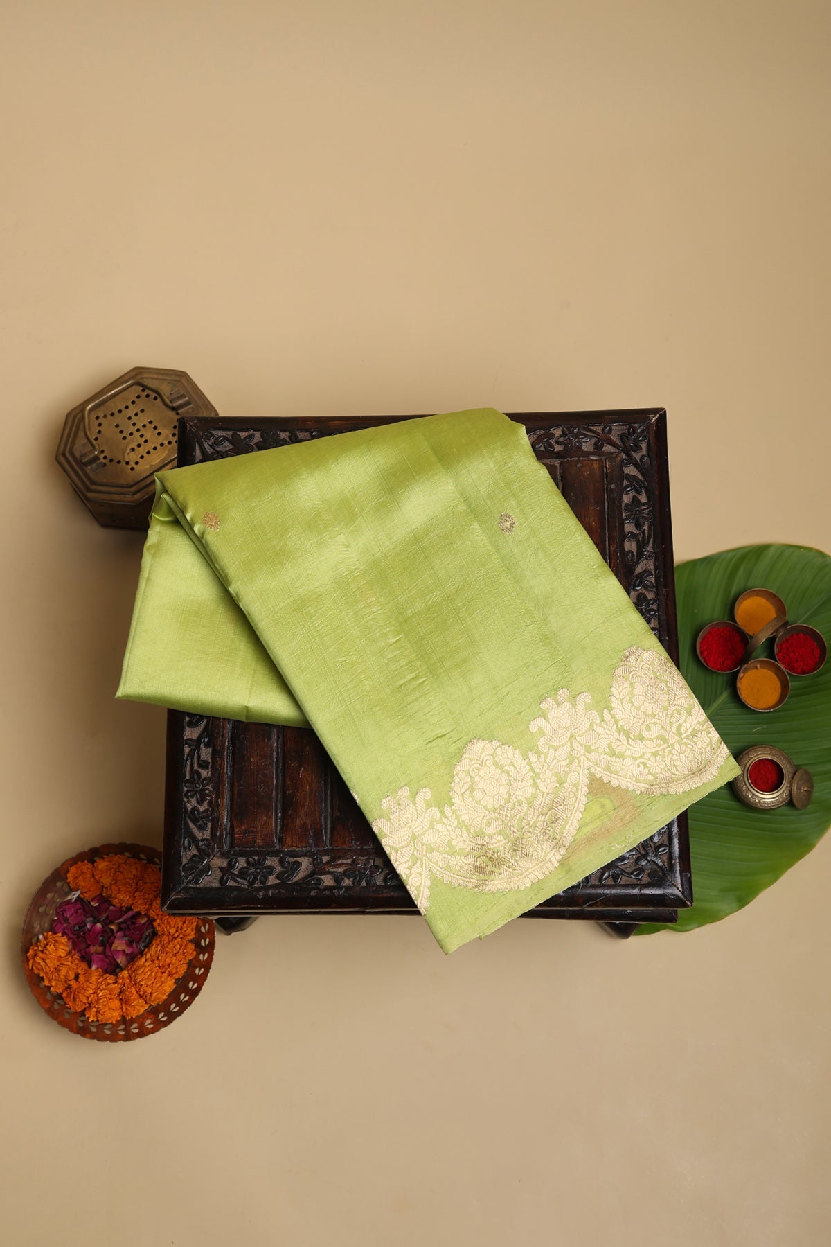 Matka Silk Parrot Green Saree