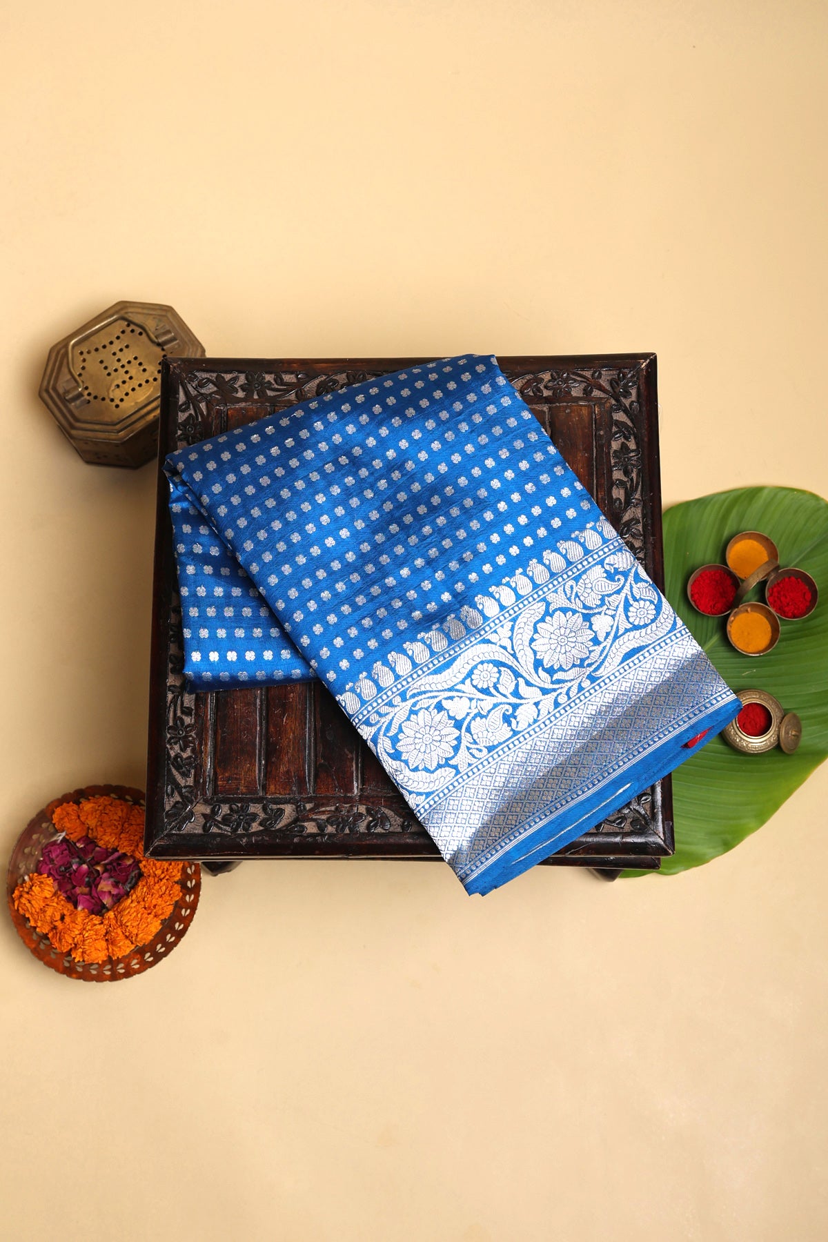 Designer Matka Silk Blue Saree