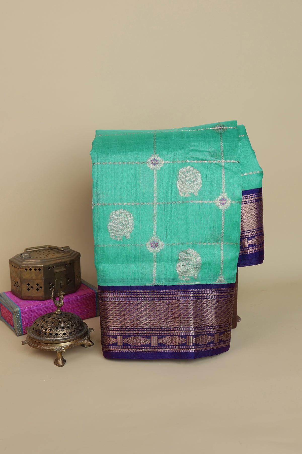 Kuppadam Silk Sea Green Saree