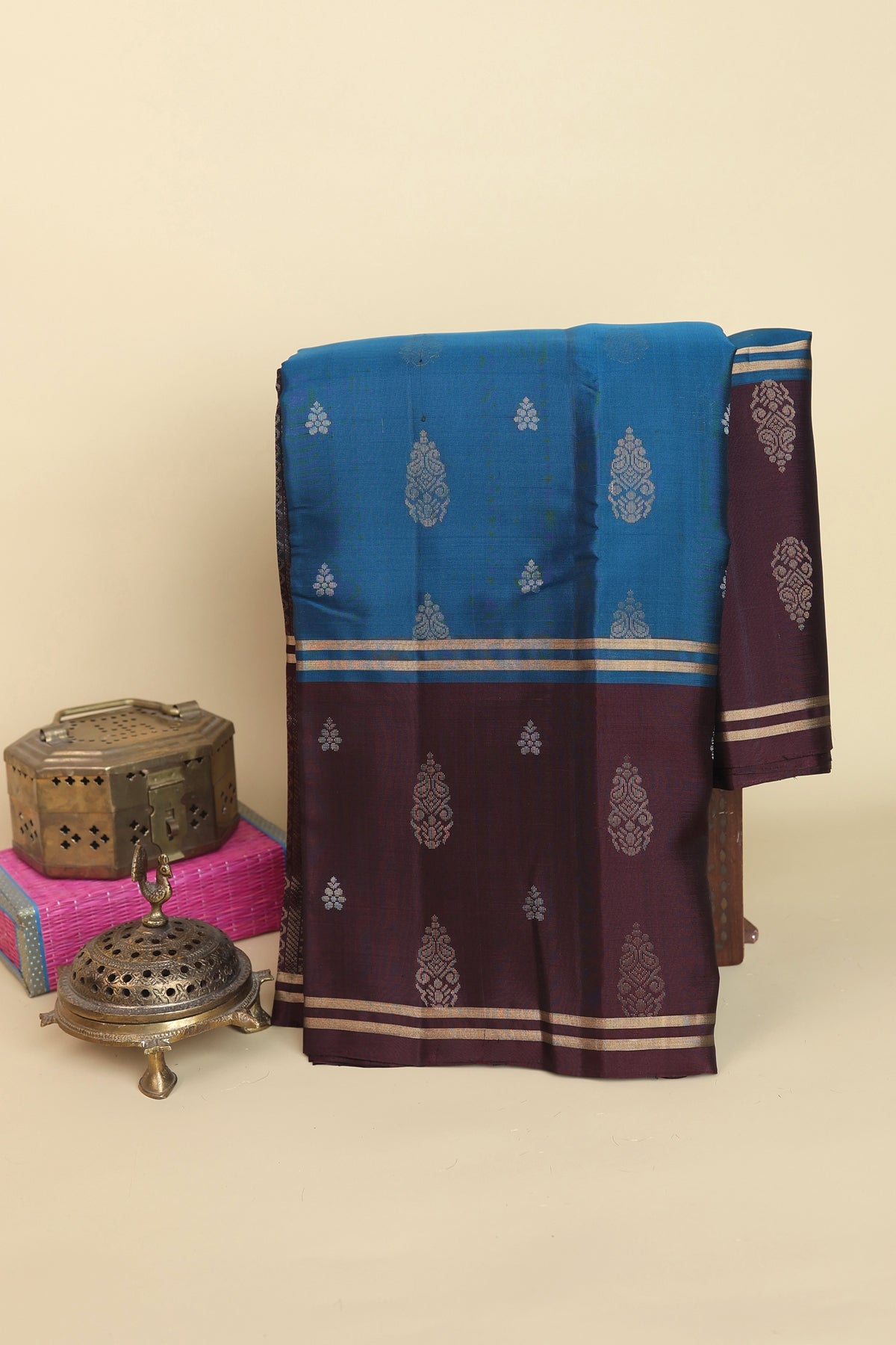 Coimbatore Silk Peacock Blue Saree