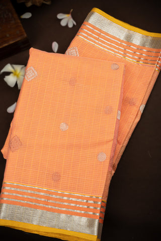 Zari Kota Cotton Buttis Peach Saree