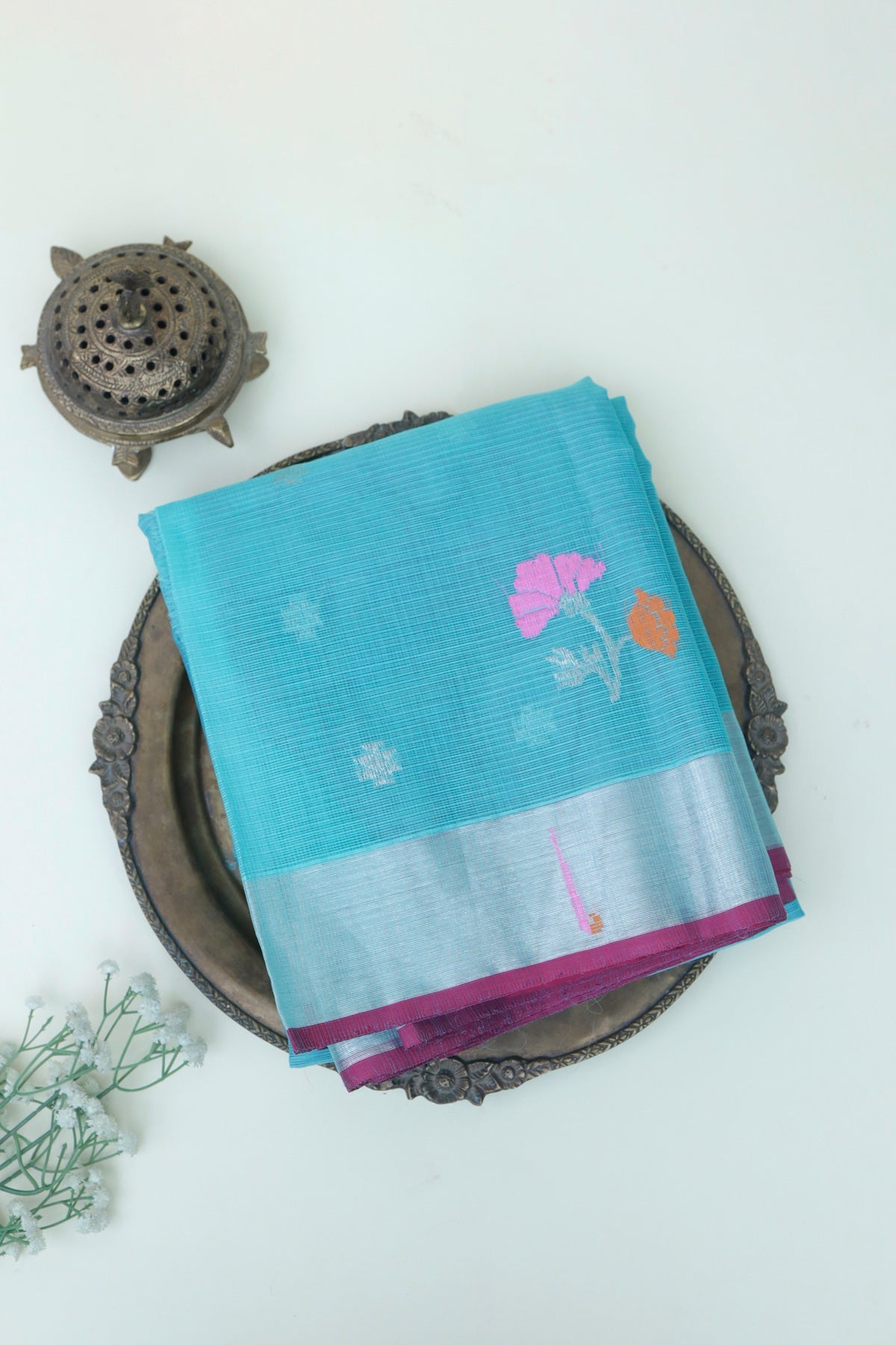 Zari Kota Cotton Light Blue Saree