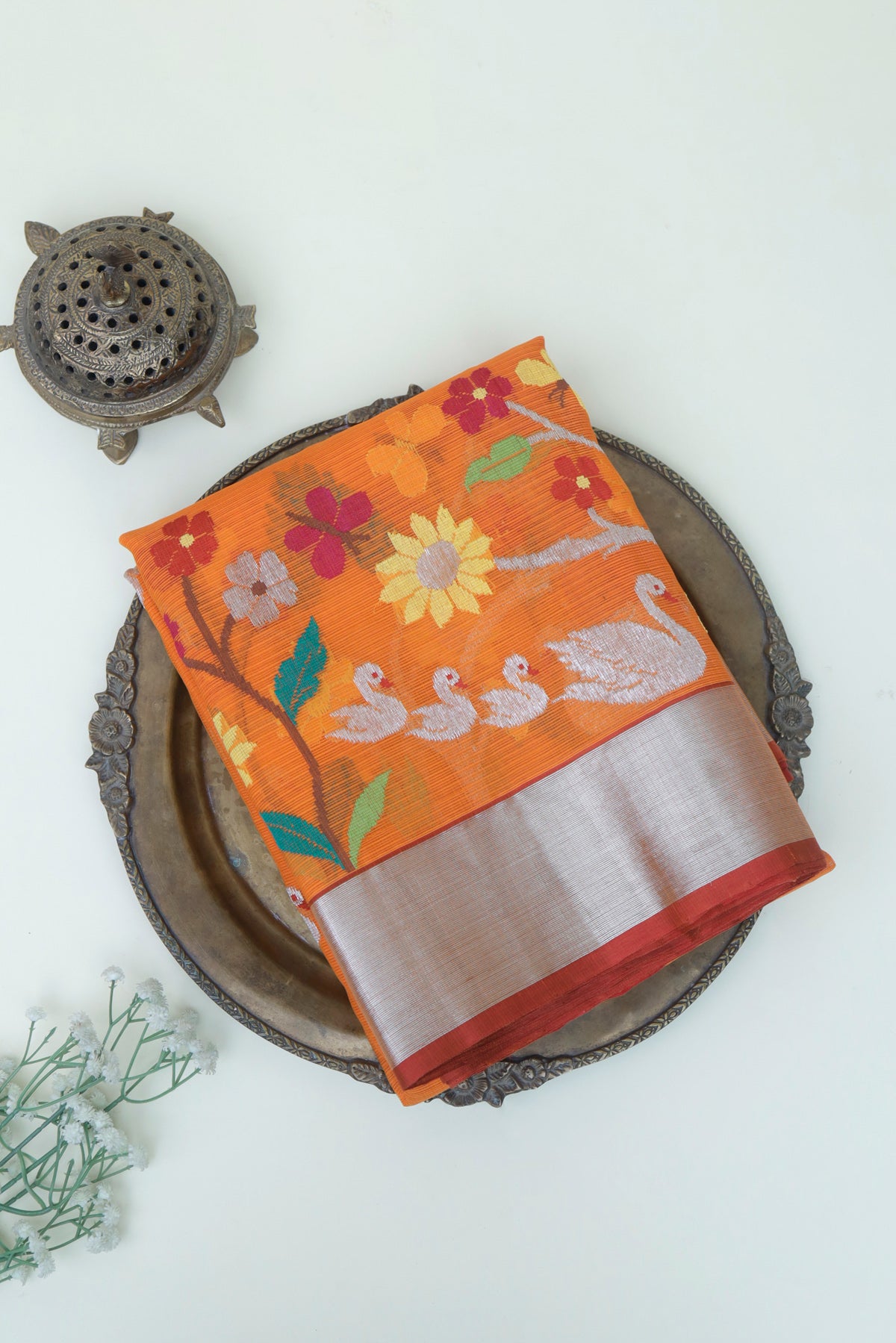 Zari Kota Cotton Orange Saree