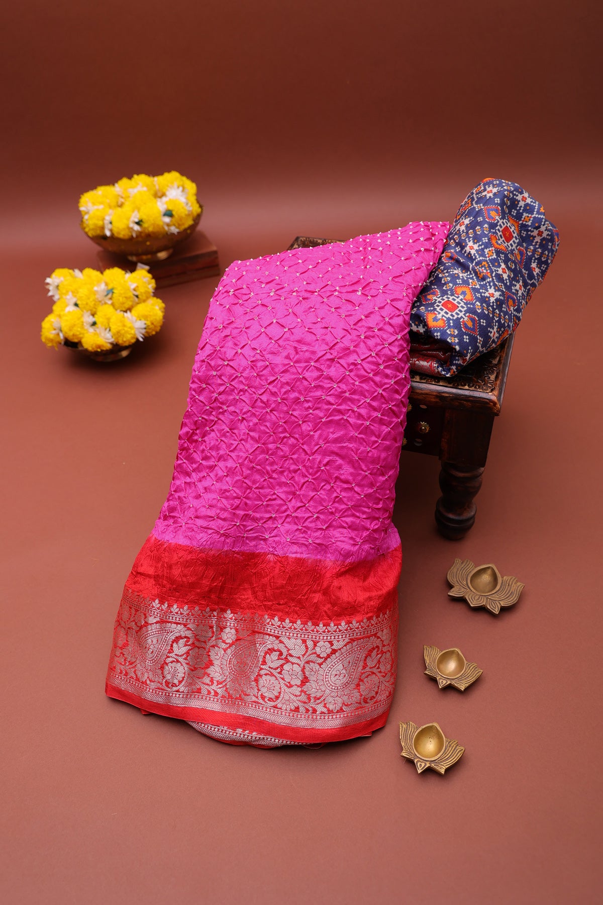 Bandhani Silk Pink Saree