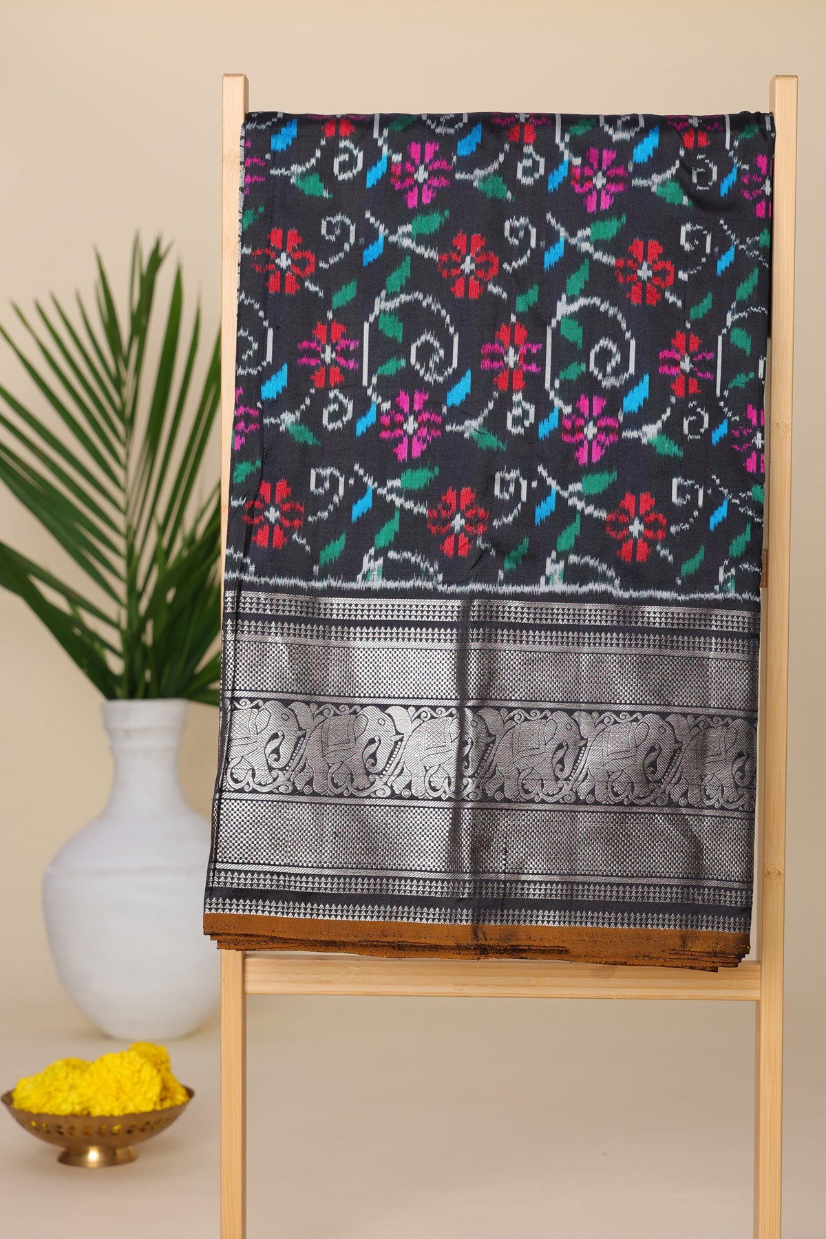 Ikat Silk Black Saree