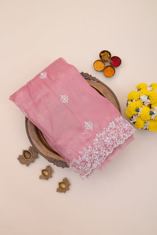 Designer Organza Peach Saree