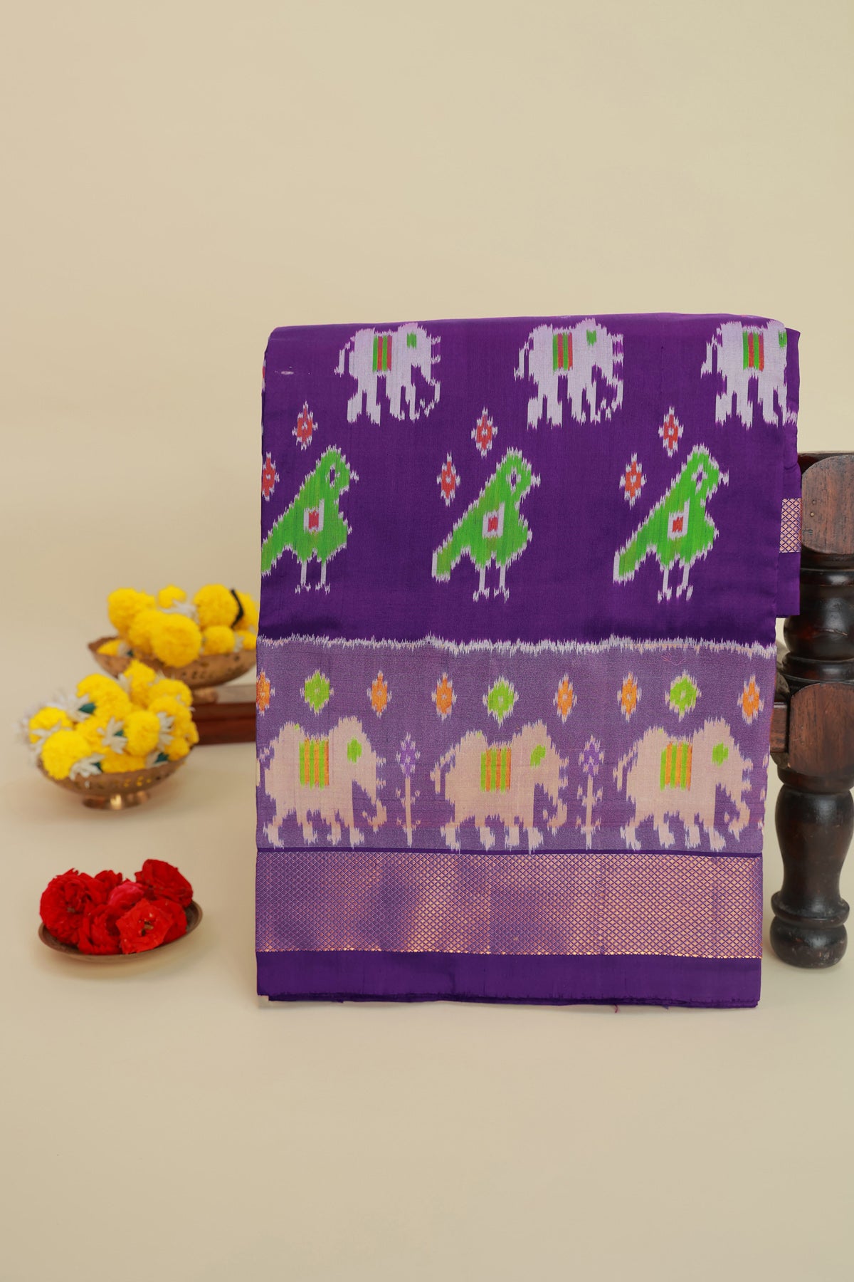 Ikat Silk Purple Saree