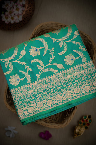 Banarasi Silk Rama Green Saree