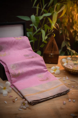 Chanderi Sico Motifs Baby Pink Saree