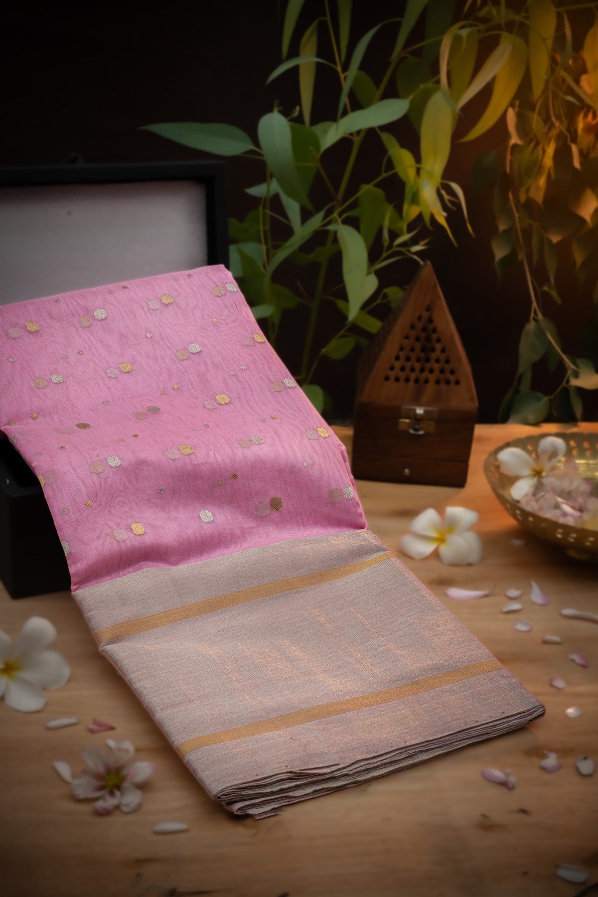 Chanderi Sico Buttis Baby Pink Saree