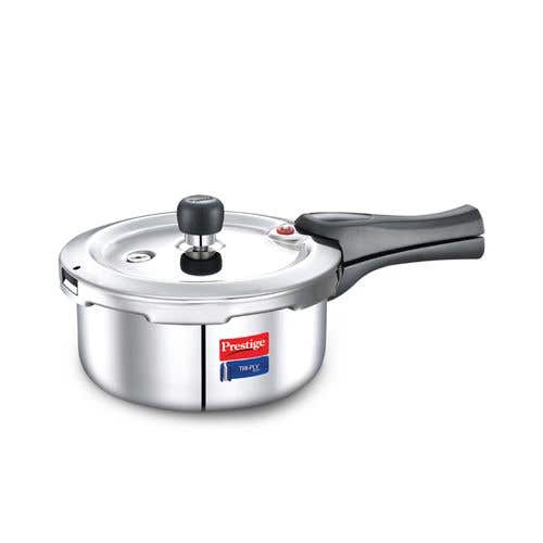 Prestige Svachh Triply Outer Lid Pressure Cooker with Unique Deep Lid for Spillage Control, Silver