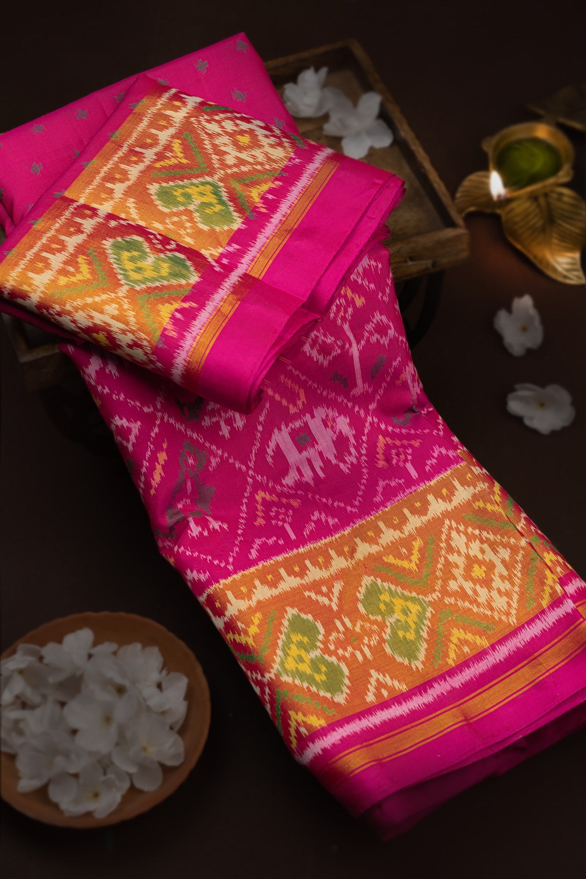 Mandir Pink & Pink Patola Buttis Saree