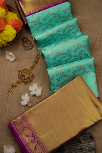 Mandir Sea Blue & Purple Kanchipuram Jaal Saree