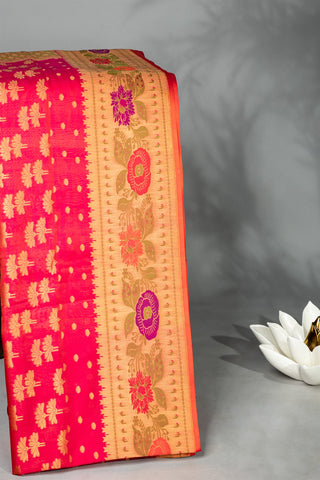 Mandir Pink and Orange & Gold Fancy Buttis Saree
