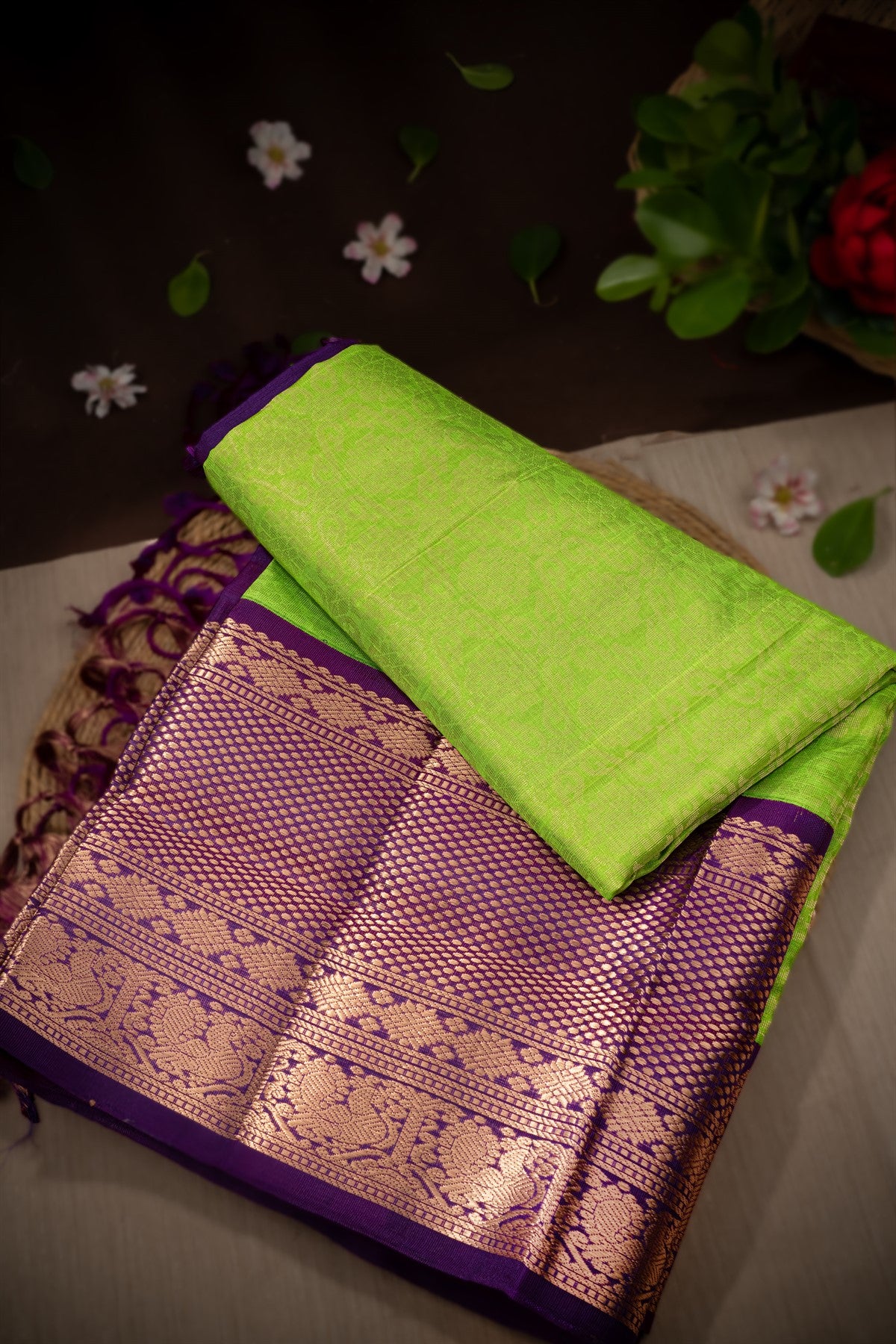 Mandir Green & Purple Kuppadam Jaal Saree