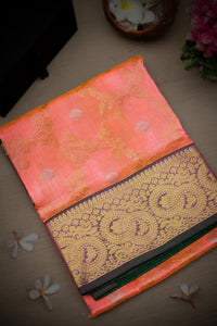 Mandir Peach & Green Venkatagiri Jaal Saree