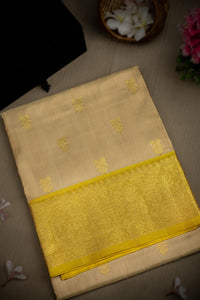 Mandir Cream & Yellow Venkatagiri Motifs Saree